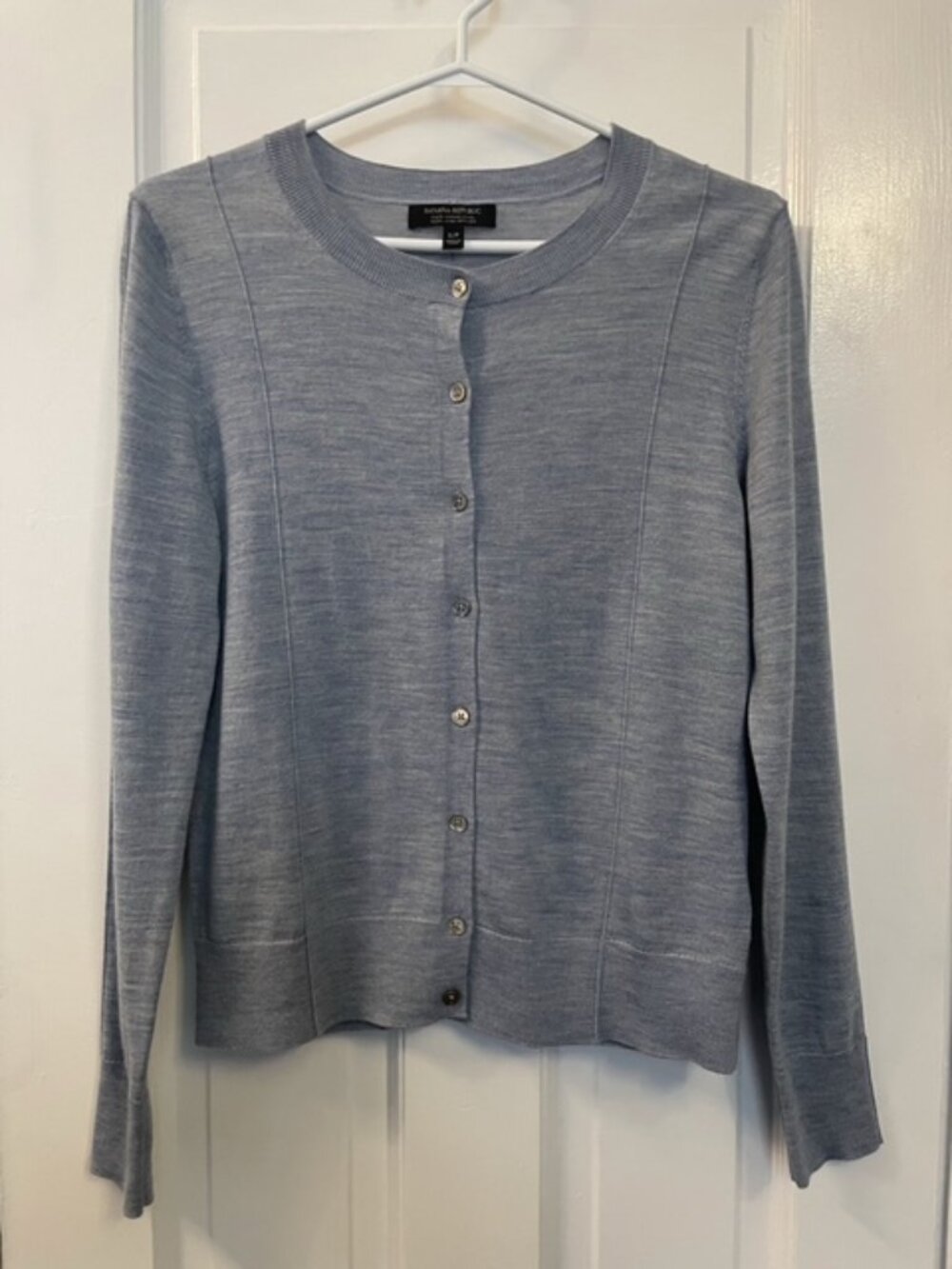 Banana Republic 100% Merino Wool Women's Crewneck Cardigan Blue-Grey Size Small